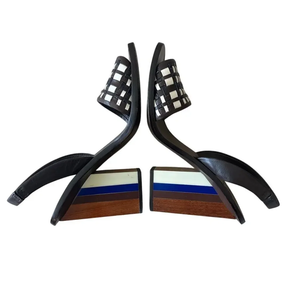 Tory Burch Emori Slingback Sandals‎ Wood Lucite Heel 8.5